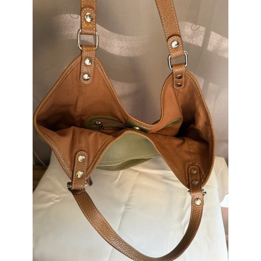 Sundance Soft Pebbled Italian Leather Shoulder Bag Handbag Purse Green EUC - Picture 9 of 12